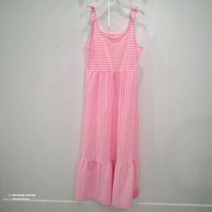 Cat & Jack Pink & White Striped Tie Strap Boho Maxi Dress Girl XL (14) NWT